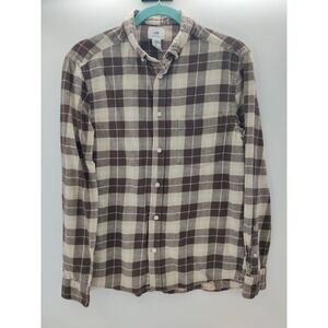 HM Mens‎ Regular Fit Brown Tan Plaid Flannel Button Down Shirt Small 0996265 4